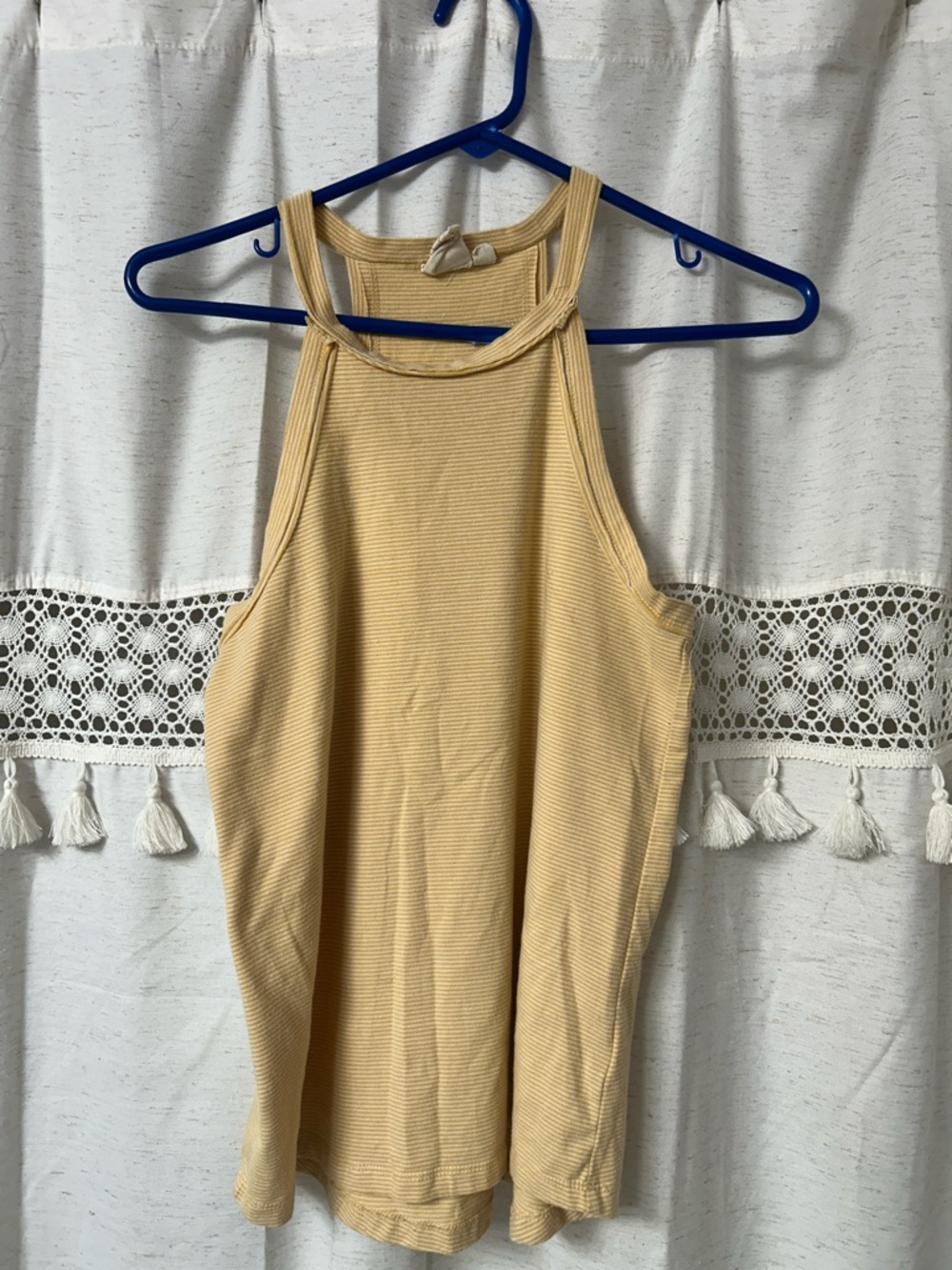 White Crow Ribbed Halter Tank Top - Mustard Yellow